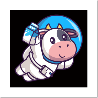 Meme cow astronaut flying with milk Posters and Art
